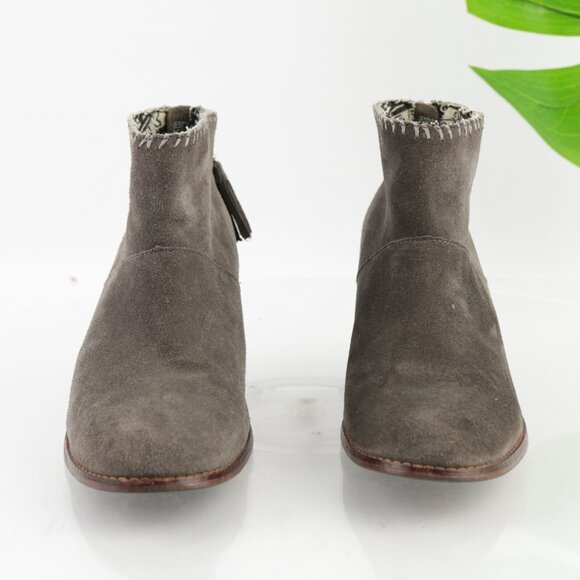 Toms Womens Leila Boots Size 8.5 Taupe Gray Suede Booties Block Heel Comfy Boho - Picture 3 of 12